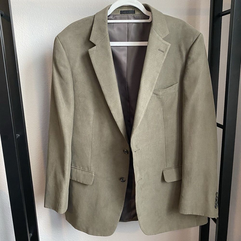 Andrew Fezza Blazer Beige Tan‎ 2 Button Sport Coat Soft Touch Size 44R Baxter
